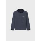 Two Tone Long Sleeve Polo in Blue