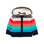 Colourful Stripe Jacket with Detachable Hood in Taupe