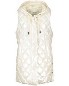 Ladies Long Quilted Hooded Gilet in Cream