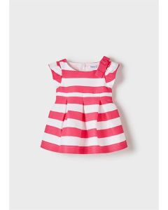 Baby Girl Wide Stripe Short Sleeve Dress in Pink