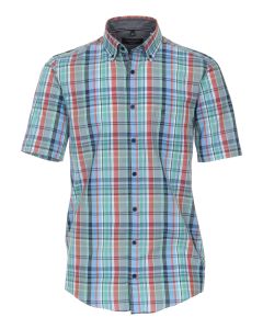 Mens Short Sleeve Casual Checked Shirt in Blue