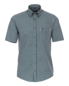 Mens Short Sleeve Button Down Checked Casual Shirt in Green