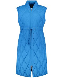 Drawstring Waist Long Quilted Gilet in Blue