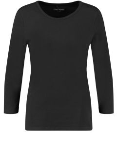 Casual Wide Neck Jersey 3/4 Sleeve Top in Black