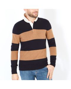 Pull Two Tone Stripe Rugby Top in Navy