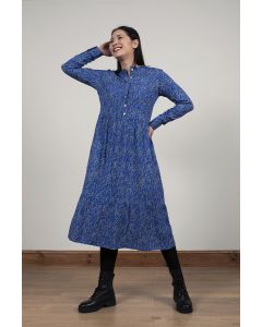 Valley Long Sleeve Casual Midi Dress in Blue