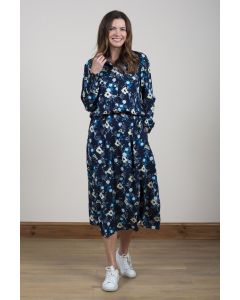 Haywood Floral Casual Midi Dress in Navy