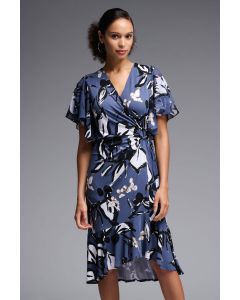 Multi Print Wrap Style Dress in Multi Colour