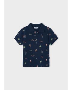 Printed Polo Shirt in Navy