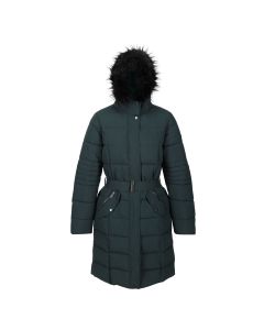 Decima Belted Fur Hood Coat  in Green