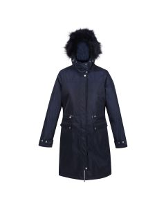 Lellani Mid Length Fur Hood Coat in Navy