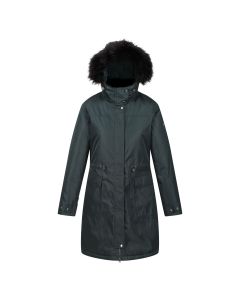 Lellani Mid Length Fur Hood Coat in Green