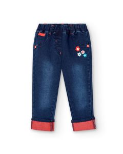 Flower Motif Denim Pull On Jeans in Denim