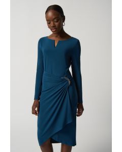 Ruched Buckle Front Dress in Blue