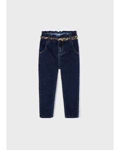 Elasticated Waist Casual Jeans & Belt Set in Dk Denim