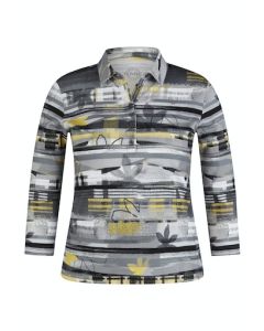 Multi Patterned Polo Top in Grey