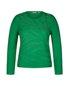 Embossed Patterned Crew Neck Jumper in Green