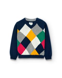 Diamond Design Knitted Sweater in Navy