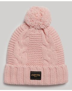 Cable Knit Pom Pom Beanie in Pink
