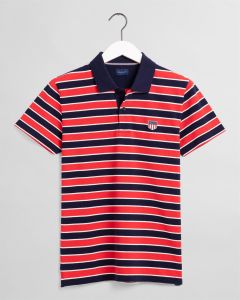 Shield Striped Short Sleeve Polo Shirt in Red/Navy