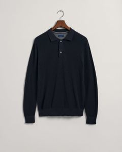 Cotton Pique Polo Sweater in Dk Blue